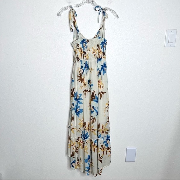 Forever 21 Dress Women Medium Midi Cut Out Floral Ruffled Hi Lo Cream    B4 - Picture 6 of 12